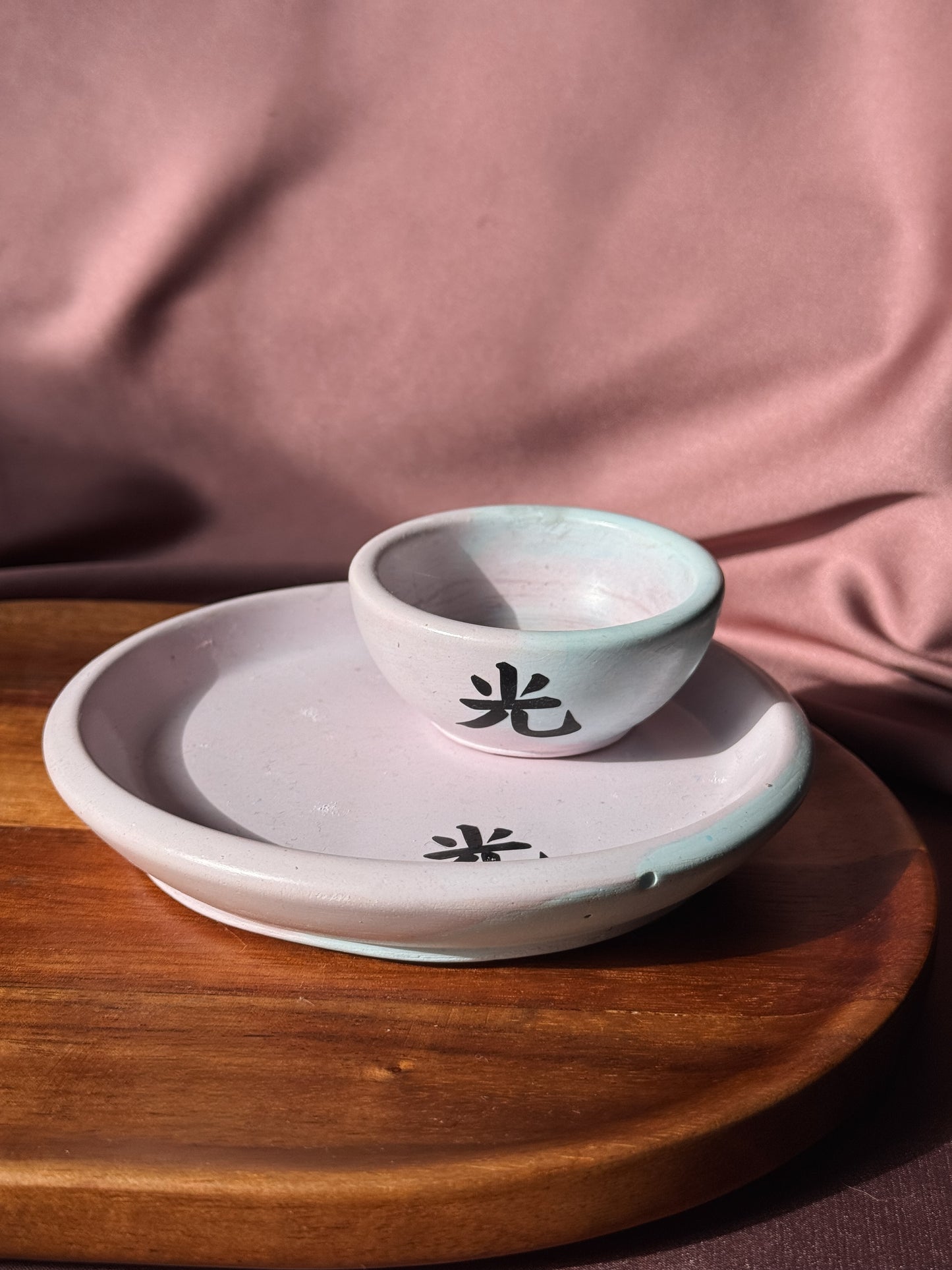 Conjunto lilás e azul